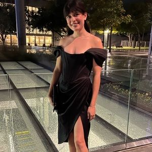 House of CB Loretta Black Satin Corset Off Shoulder Dress size XS NWOT